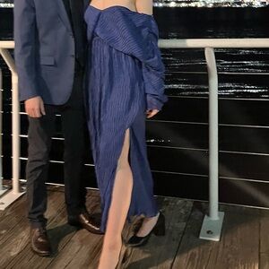 Open Back Blue Formal Dress with Split